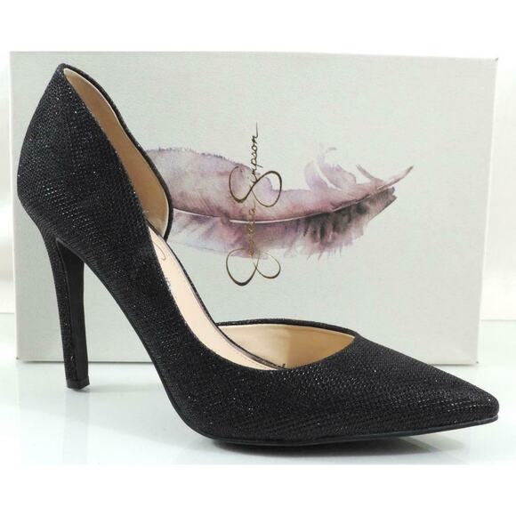 Jessica Simpson Claudette D'Orsay Dress Pump Heels Black Sparkle Mesh - Picture 1 of 7